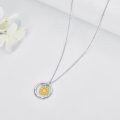 wholesale 925 Sterling Silver Sunflower Necklace w/ Gold Plated Circle Pendant & CZs - You Are My Sunshine Message Charm for Women/Girls Mothers' Day/Birthday Gifts-0-4