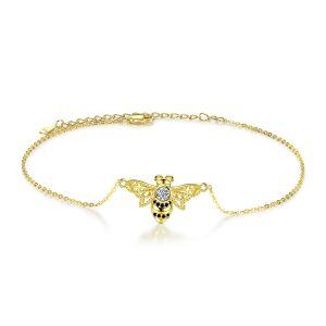 Sterling Silver Gold Plated Bee Ankle Bracelets-0