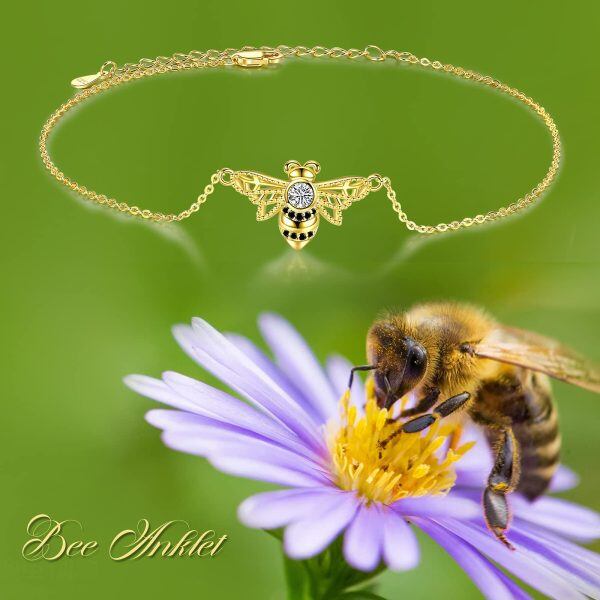 Sterling Silver Gold Plated Bee Ankle Bracelets-2