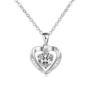 Sterling Silver Cubic Zirconia Love Heart Pendant Necklace-0