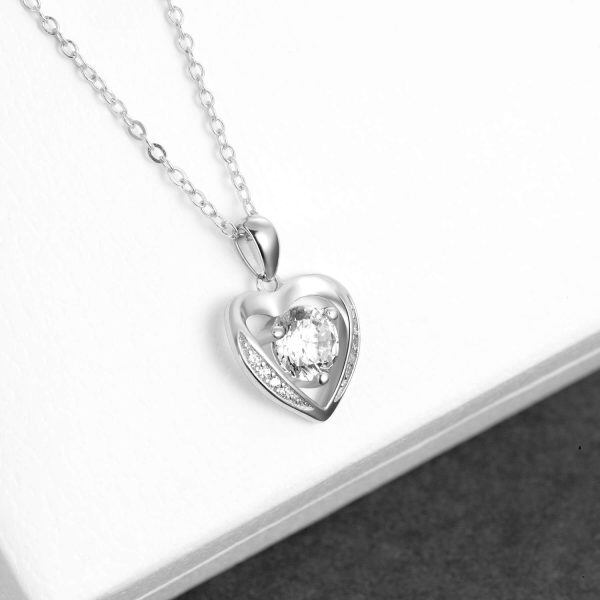 Sterling Silver Cubic Zirconia Love Heart Pendant Necklace-4