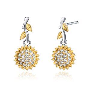 Sterling Silver Gold Plated Sunflower Dangle Earrings-0