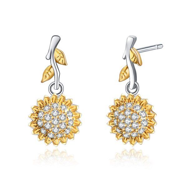 Sterling Silver Gold Plated Sunflower Dangle Earrings-0