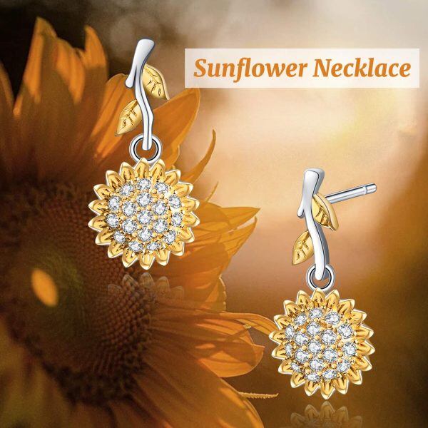 Sterling Silver Gold Plated Sunflower Dangle Earrings-2