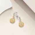 wholesale 925 Sterling Silver Gold-Plated Cubic Zirconia Sunflower Drop Earrings with Leaves and Stones for Women Girls  4cm Long-0-4