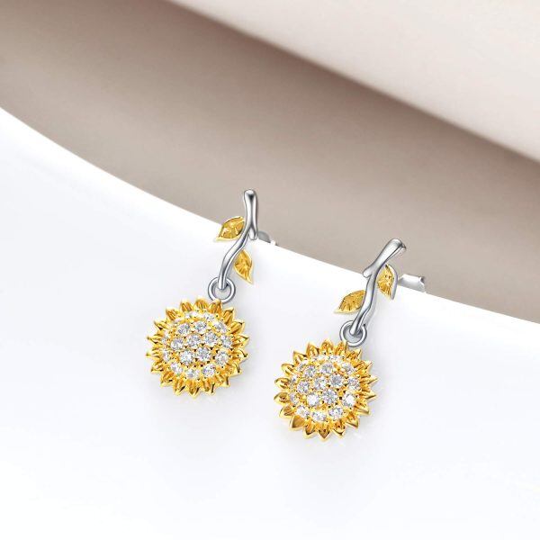 Sterling Silver Gold Plated Sunflower Dangle Earrings-5