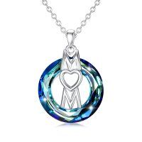 wholesale 925 Sterling Silver Blue Crystal Heart M Mom Pendant Necklace for Women- Sliver Plated