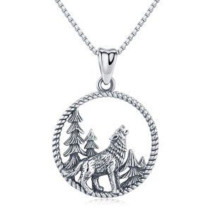 Sterling Silver Wolf Pendant Necklaces-0