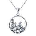 wholesale 925 Sterling Silver Wolf in Forest Circle Pendant Necklace Norse Viking Jewelry for Men & Women-0-0