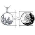 wholesale 925 Sterling Silver Wolf in Forest Circle Pendant Necklace Norse Viking Jewelry for Men & Women-0-1