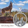 wholesale 925 Sterling Silver Wolf in Forest Circle Pendant Necklace Norse Viking Jewelry for Men & Women-0-2