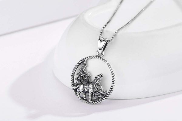 Sterling Silver Wolf Pendant Necklaces-3