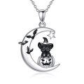 wholesale 925 Sterling Silver Halloween Witch Cat Crescent Moon Star Pumpkin Charm Pendant Necklace-0-0