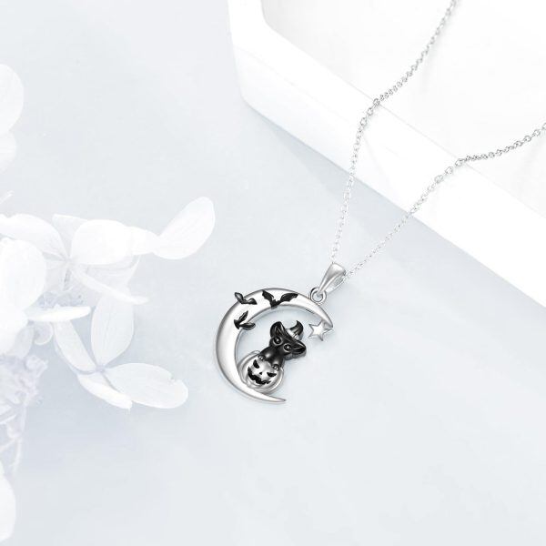 Sterling Silver Moon Halloween Pendant Necklace-3