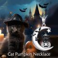 wholesale 925 Sterling Silver Halloween Witch Cat Crescent Moon Star Pumpkin Charm Pendant Necklace-0-5