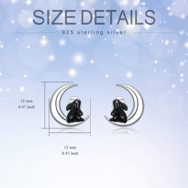 Sterling Silver Moon Rabbit Stud Earrings-1