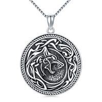 wholesale 925 Sterling Silver Celtic Knot Wolf Pendant Necklaces for Women s- Oxidized/Oxidised