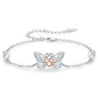 wholesale 925 Sterling Silver Heart Butterfly Charm Bracelet for Women - Wholesale Jewelry Accessories- Rhodium And Rose Gold Plated