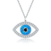 wholesale 925 Sterling Silver Blue Opal Evil Eye CZ Pendant Necklace for Women- Rhodium Plated