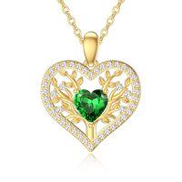 wholesale Gold-Plated 925 Sterling Silver Emerald Heart Tree of Life Pendant Necklace for Women- Rose Gold Plated
