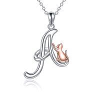 wholesale 925 Sterling Silver Letter A Cat Pendant Necklace for Women Gifts- Two Tone