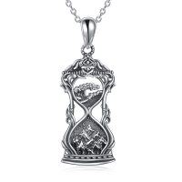 wholesale 925 Sterling Silver Hourglass Wave and Mountain Scene Pendant Necklace for Women- Oxidized/Oxidised