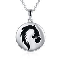 wholesale 925 Sterling Silver Round Horse Head Pendant Necklace for Women- Rhodium Plated