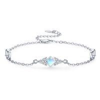 wholesale 925 Sterling Silver Celtic Knot Moonstone Charm Bracelet for Women- Rhodium Plated