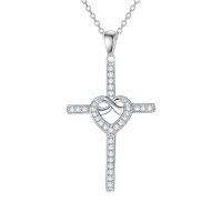 wholesale Rhodium-Plated 925 Sterling Silver Infinity Heart Cross Necklace for Women- Rhodium Plated