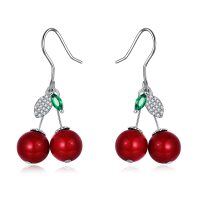 wholesale 925 Sterling Silver Red Pearl and Green Crystal Drop Earrings for Women Girls- Sliver Plated