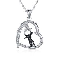 wholesale 925 Sterling Silver Black and White Wolf Heart Pendant Necklace Gifts for Women- Sliver Plated