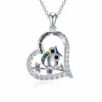 wholesale 925 Sterling Silver Owl Pendant Necklace with Colorful Stones and NEVER GIVE UP Inscription - For Women- Rhodium Plated