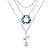 wholesale 925 Sterling Silver Blue Crystal Rose Flower Tree of Life Double Chain Pendant Necklaces- Rhodium Plated