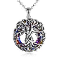 wholesale 925 Sterling Silver Rainbow Crystal Tree of Life Pendant Necklace for Ashes- Rhodium Plated