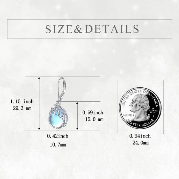 Sterling Silver Tree of Life Monstone Drop Earrings-1