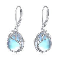 wholesale 925 Sterling Silver Tree of Life Moonstone Teardrop Dangle Earrings for Women- Rhodium Plated