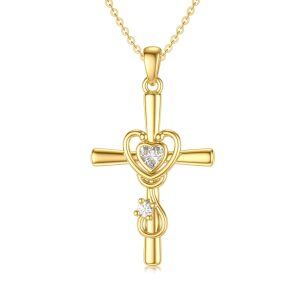 14K Solid Gold Nurse Cross Pendant Necklace-0