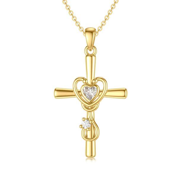 14K Solid Gold Nurse Cross Pendant Necklace-0