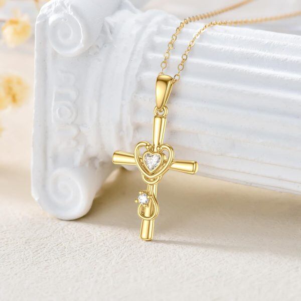 14K Solid Gold Nurse Cross Pendant Necklace-3