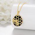wholesale 925 Sterling Silver Black Onyx Honeycomb & Gold Plated Bee Pendant Necklace for Women-0-4