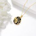 wholesale 925 Sterling Silver Black Onyx Honeycomb & Gold Plated Bee Pendant Necklace for Women-0-5