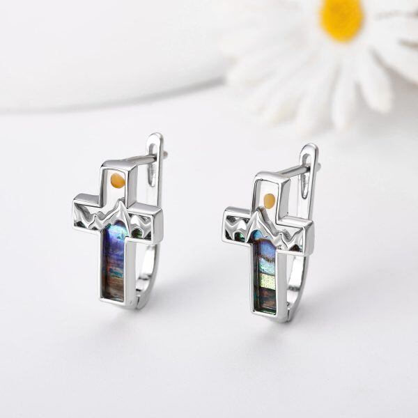 Sterling Silver Abalone Mountain Huggie Earrings WIth Mustard Seed-5