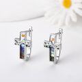 wholesale 925 Sterling Silver Cross & Mountain Design Huggie Hoop Earrings with Multicolor Inlay Stones for Women-0-5