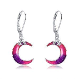 Sterling Silver Colorful Enamel Moon and Star Drop Earrings-0