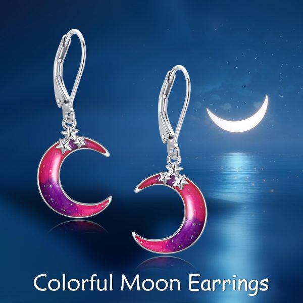 Sterling Silver Colorful Enamel Moon and Star Drop Earrings-2