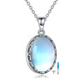 wholesale 925 Sterling Silver Blue Moonstone Oval Locket Pendant Necklace with Chain and Funnel Set - 48cm Length-0-0