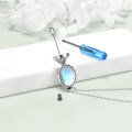wholesale 925 Sterling Silver Blue Moonstone Oval Locket Pendant Necklace with Chain and Funnel Set - 48cm Length-0-3
