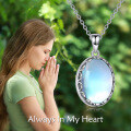 wholesale 925 Sterling Silver Blue Moonstone Oval Locket Pendant Necklace with Chain and Funnel Set - 48cm Length-0-4