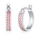 wholesale 925 Sterling Silver Baseball Stitch Huggie Hoops Sports Gift for Her-0-0