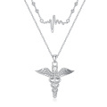wholesale 925 Sterling Silver Heartbeat & Caduceus Necklace with CZ Stones - Nurse Doctor Medical Student Graduation Gift-0-0
